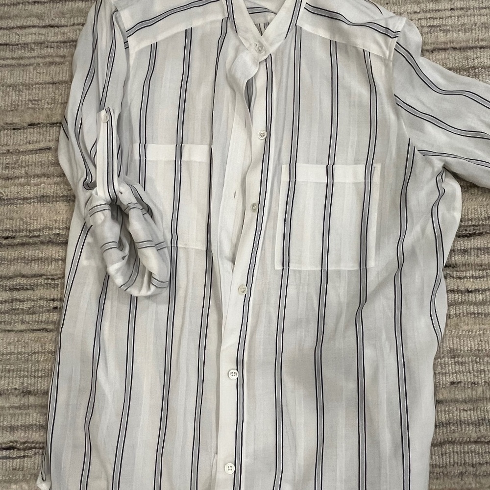 BCBG Max Azria Cotton roll tab sleeve blouse.